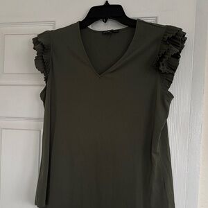 Adrianna Papell Dark Green Ruffle Sleeve Blouse